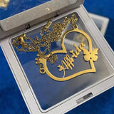 Heart Butterfly Crown Name Necklace Stainless Steel Chain Birthday Gift