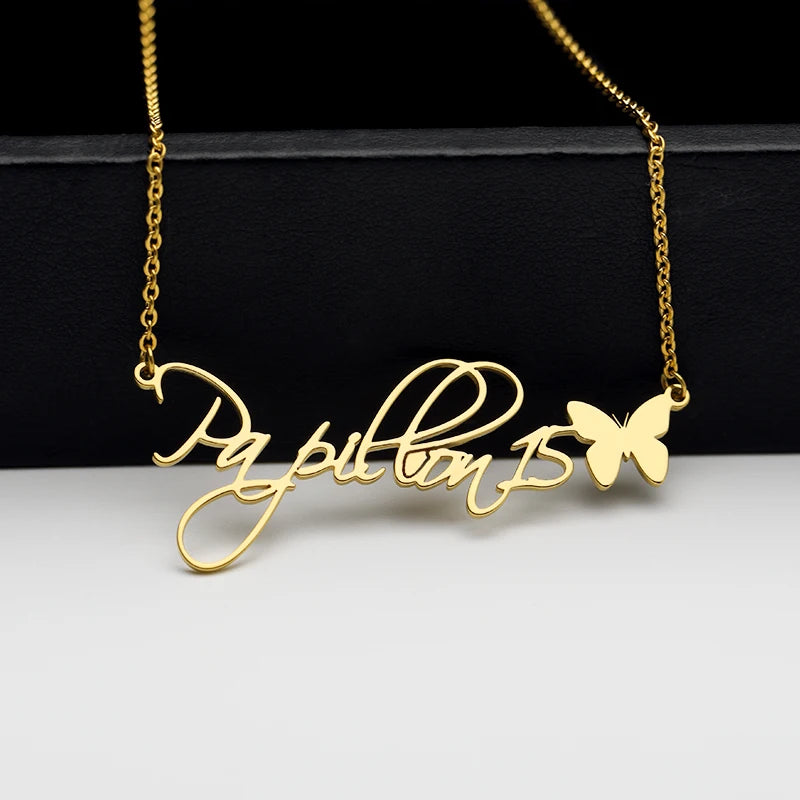 Personalized Butterfly Name Necklace Stainless Steel Choker Jewelry