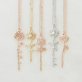 Personalized Name Pendant Necklace With Birth Flower Stainless Choker Chain
