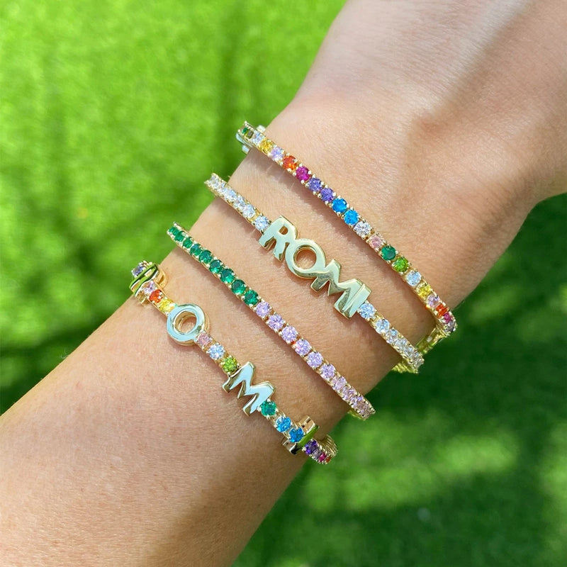 Personalized Tennis Chain Bangle Colorful Letter Bracelet For Women