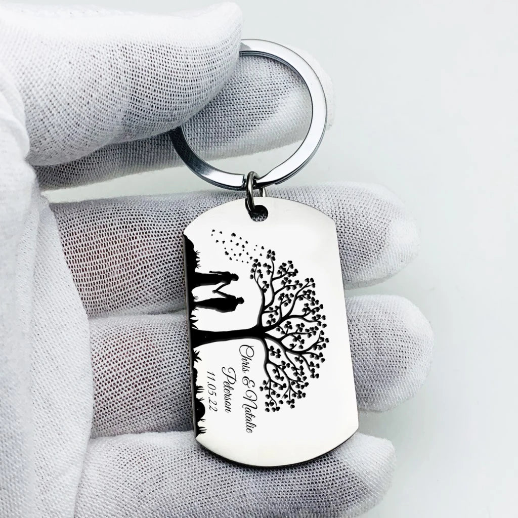 Personalized Names Date Keychain Couple Keyring Anniversary Jewelry