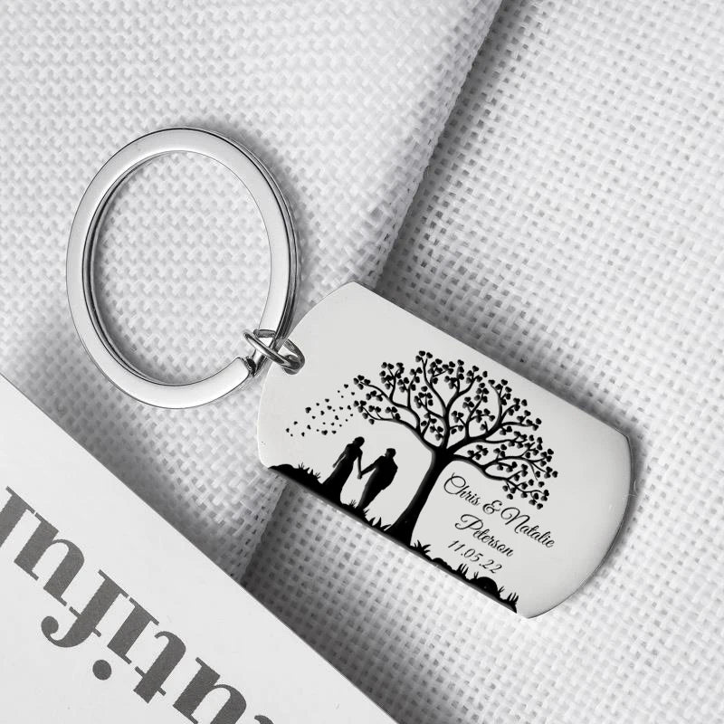 Personalized Names Date Keychain Couple Keyring Anniversary Jewelry