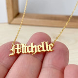 Personalized Old English Nameplate Necklace Stainless Steel Babygirl Name