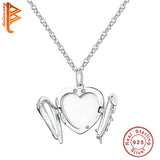 925 Silver Heart Angel Wings Charm Necklace DIY Jewelry Gift