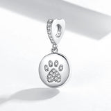 925 Silver Pet Paw Print Round Charm Beads for DIY Jewelry