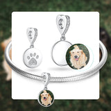 925 Silver Pet Paw Print Round Charm Beads for DIY Jewelry