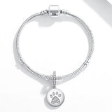 925 Silver Pet Paw Print Round Charm Beads for DIY Jewelry