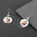 Personalized Photo Earrings Engrave Nameplate Text Dangle Circle Women Jewelry