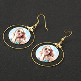 Personalized Photo Earrings Engrave Nameplate Text Dangle Circle Women Jewelry