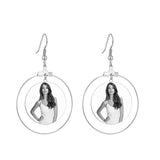 Personalized Photo Earrings Engrave Nameplate Text Dangle Circle Women Jewelry