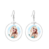 Personalized Photo Earrings Engrave Nameplate Text Dangle Circle Women Jewelry