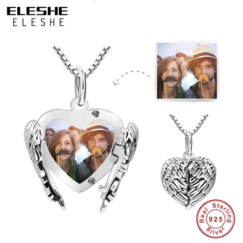 Sterling Silver Angel Wing Heart Pendant Necklace