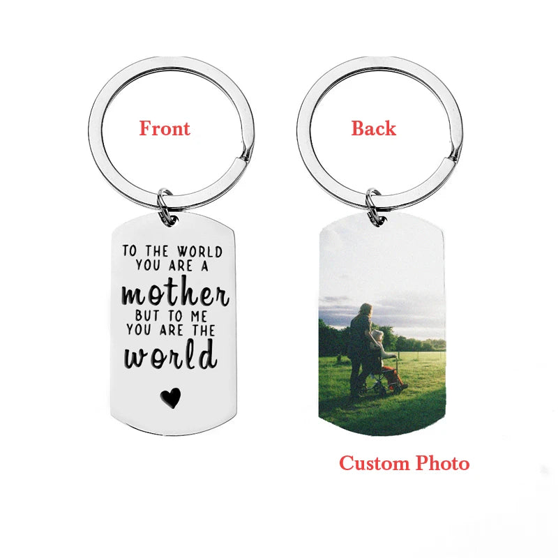 Personalized Photo Keychain Mothers Gift Stainless Steel High Dog Tag Keyring