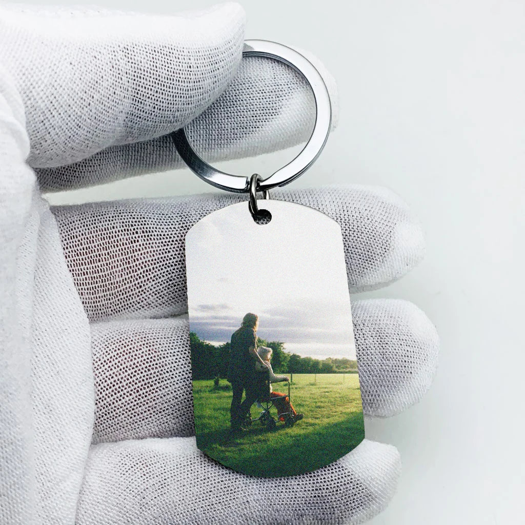Personalized Photo Keychain Mothers Gift Stainless Steel High Dog Tag Keyring