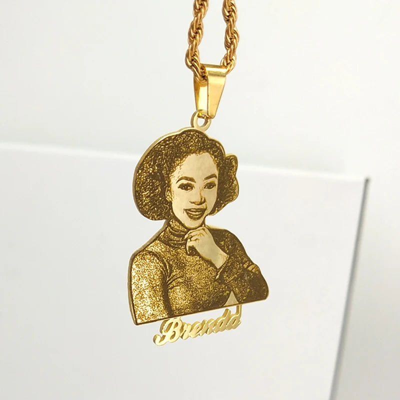 Personalized Photo Name Necklace Vintage Jewelry Plated Stainless Steel