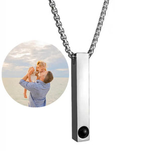 Personalized Photo Name Rectangle Matching Pendant Men's Charm Necklace