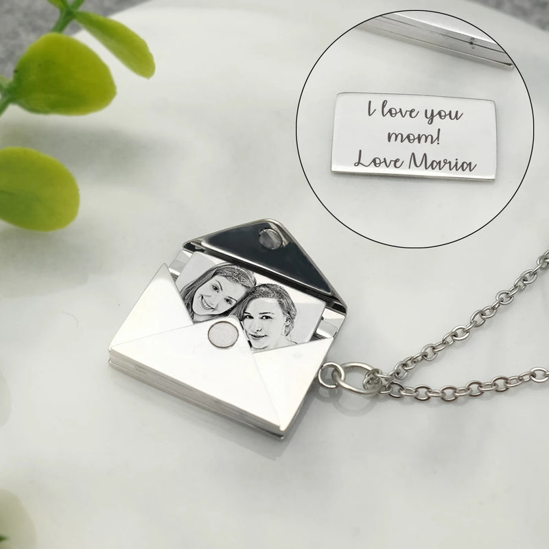 Engraved Letter Locket Necklace Secret Message Pendant