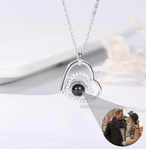 Custom Double Heart Photo Projection Necklace for Mom
