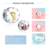 925 Silver Baby Print Round Charm Bead for Bracelet