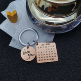 Personalized Stainless Steel Key Chain Ring Engraved Calendar Date