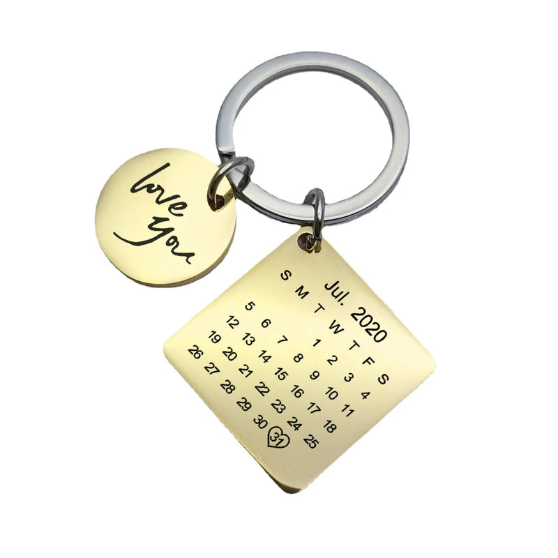 Personalized Stainless Steel Key Chain Ring Engraved Calendar Date