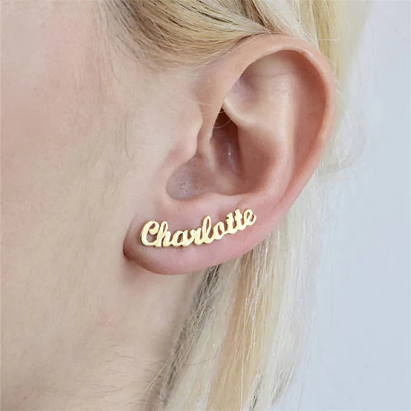 Custom Cursive Name Earrings - Stainless Steel Personalized Stud Earring