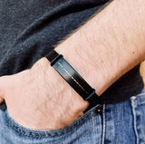 Personalized Leather Bangle Bracelet Stainless Steel Band