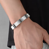 Personalized Leather Bangle Bracelet Stainless Steel Band
