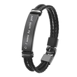 Personalized Leather Bangle Bracelet Stainless Steel Band