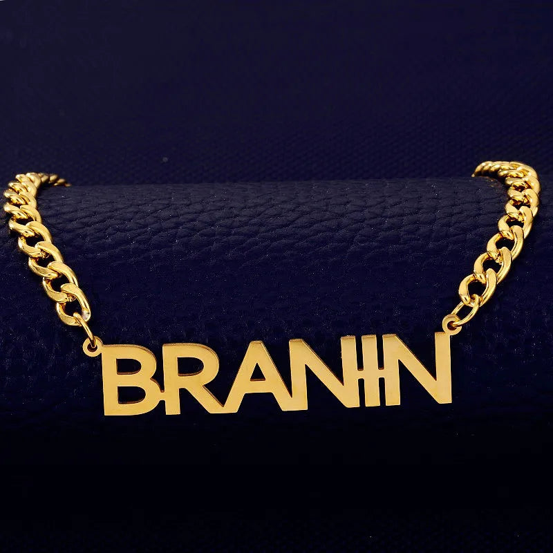 Men's Cuban Chain Nameplate Pendant Necklace