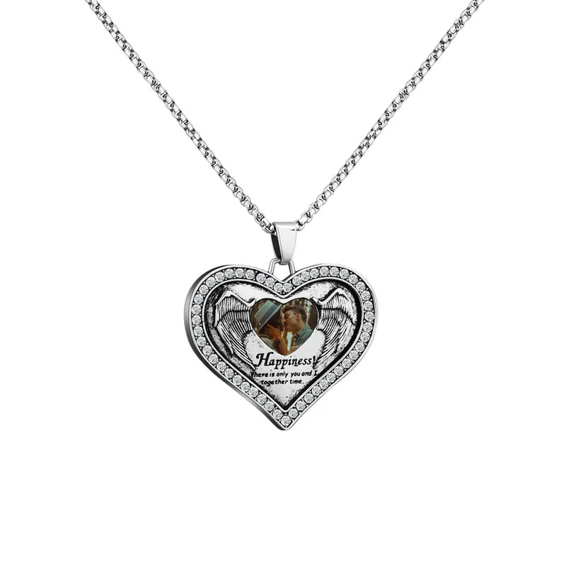 Personalized Photo Necklace with Heart Zirconia Pendant