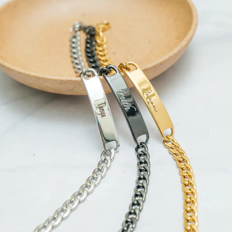 Personalized Stainless Steel Engraving Name Bracelet Silver Nameplate Wrist Band