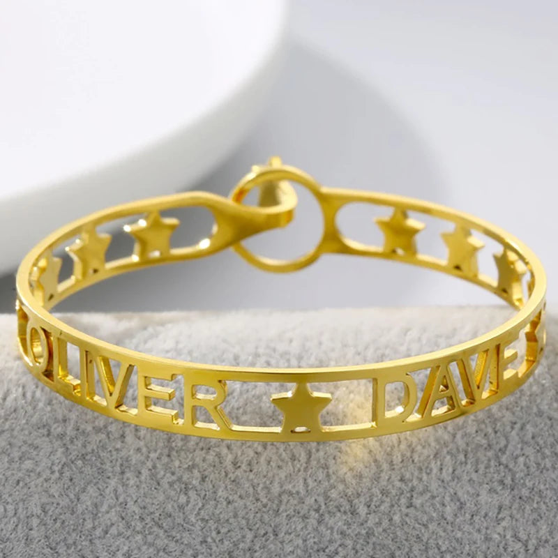 Adjustable Charm Name Bracelet Stainless Steel Cuff Bangle Gift