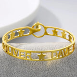 Adjustable Charm Name Bracelet Stainless Steel Cuff Bangle Gift