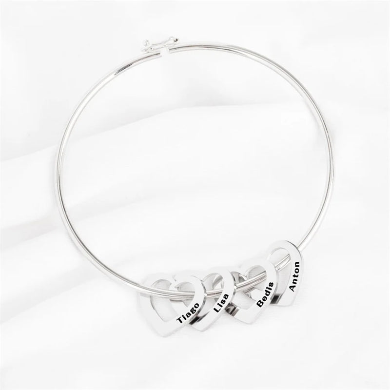 Personalized Multi-Name Peach Heart Pendant Bracelet