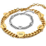 Personalized Stainless Steel Heart Family Names Bracelets Set