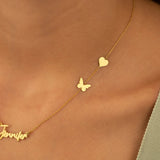 Custom Butterfly Name Necklaces Heart Shape Stainless Steel Letter Choker