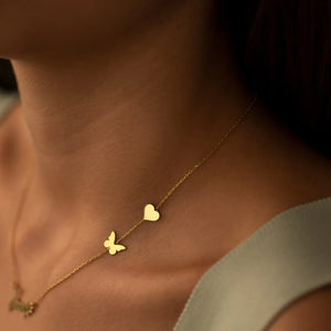 Custom Butterfly Name Necklaces Heart Shape Stainless Steel Letter Choker