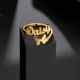 Personalized Butterfly Name Stainless Steel Rings Adjustable Size Wedding Rings