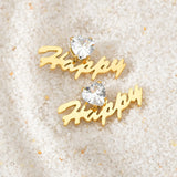 Personalized CZ Heart Stone Studs Earrings Crystal Stainless