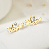 Personalized CZ Heart Stone Studs Earrings Crystal Stainless