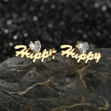 Personalized CZ Heart Stone Studs Earrings Crystal Stainless