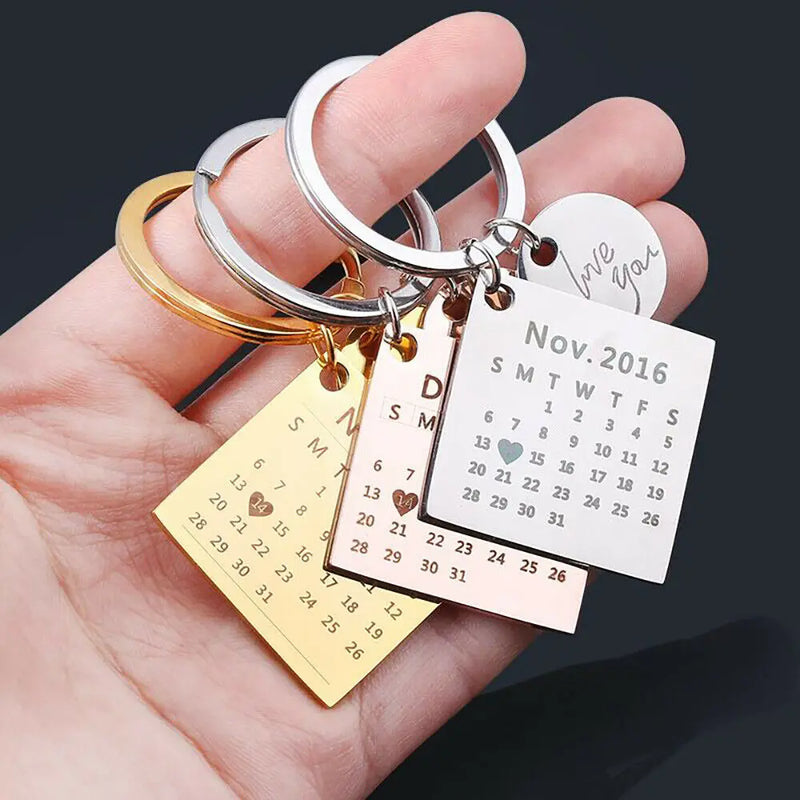 Personalized Calendar Gadget Keychain Stainless Steel Pendant Gift Couple