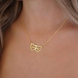 Personalized Double Name Necklace Heart Pendant Men Women Jewelry