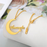 Personalized Moon Star Name Necklace Women's Stainless Steel Pendant Jewelry