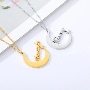 Personalized Moon Star Name Necklace Women's Stainless Steel Pendant Jewelry