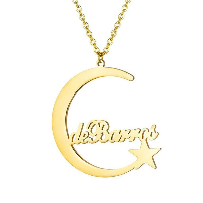 Personalized Moon Star Name Necklace Women's Stainless Steel Pendant Jewelry