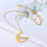 Personalized Moon Star Name Necklace Women's Stainless Steel Pendant Jewelry