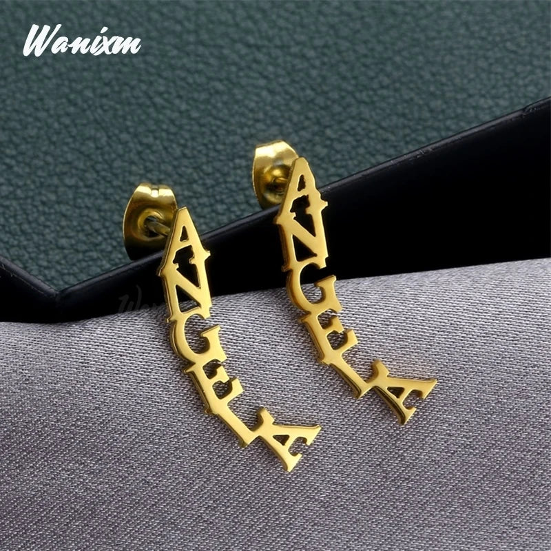 Custom Stainless Steel Letter Earrings for Women