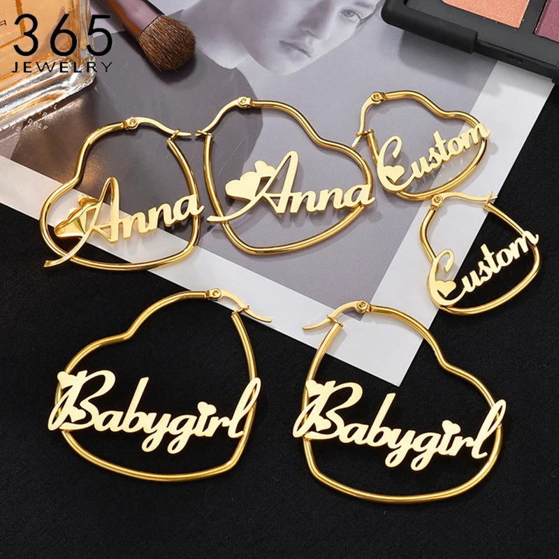 Custom Heart Name Earring Stainless Steel for Women